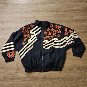 Vintage 80s Cedars Americana Jacket Mens M Stars Applique Bomber Dark Navy